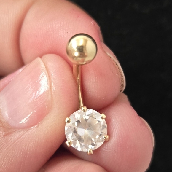 Jewelry - 14k Gold YG Belly Button Ring Navel Barbell with Clear Gem